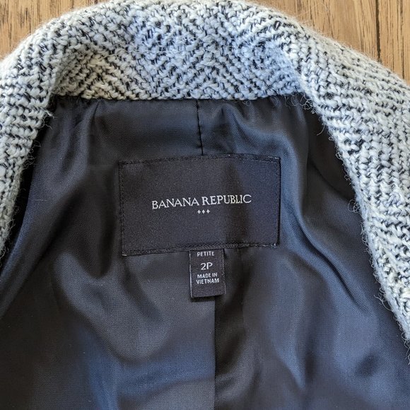 Tweed Black White Herringbone Wool Lined Blazer Jacket 2P 2 Petite XS Small - Picture 14 of 15